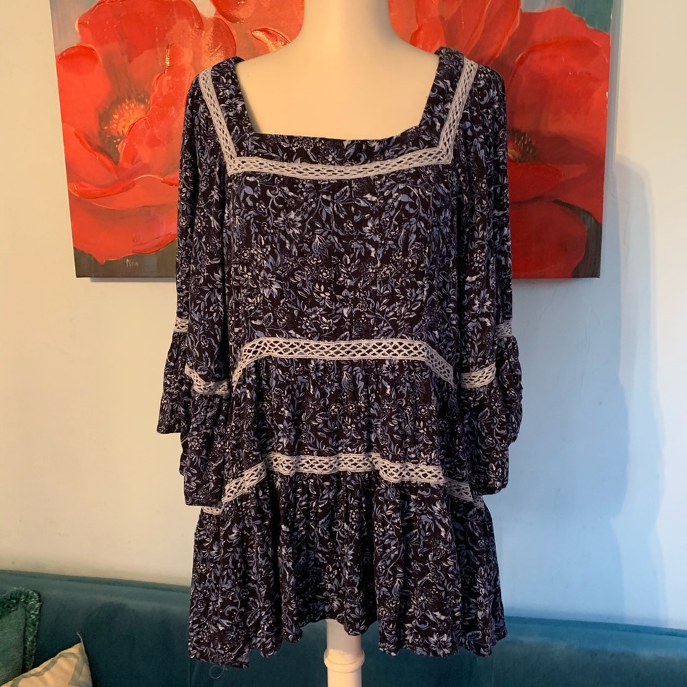 Free People blue boho hippie top size S Small